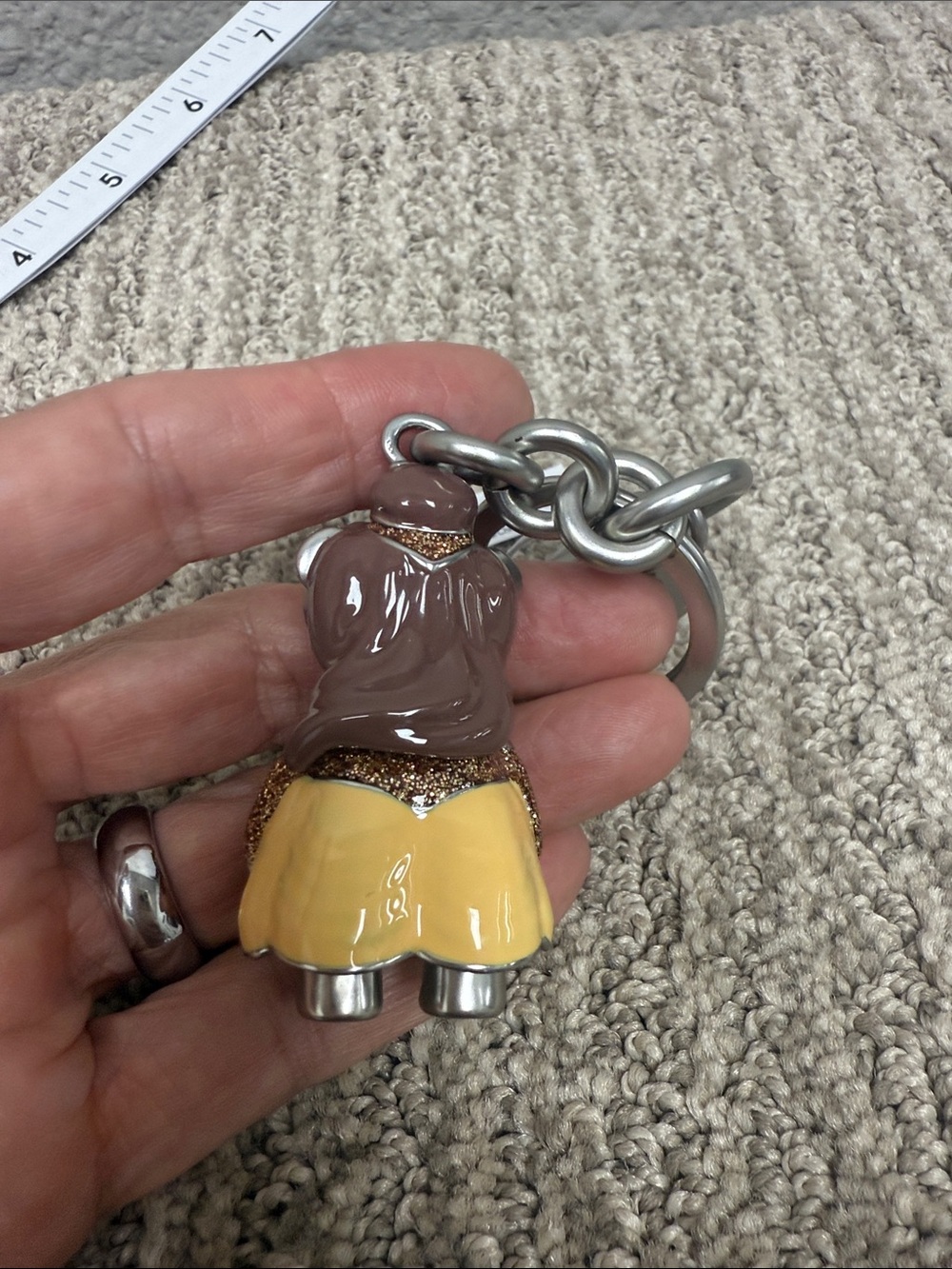 Coach Disney X Princess Belle Bear Keychain in Yellow and Brown with Silver - Picture 5 of 8